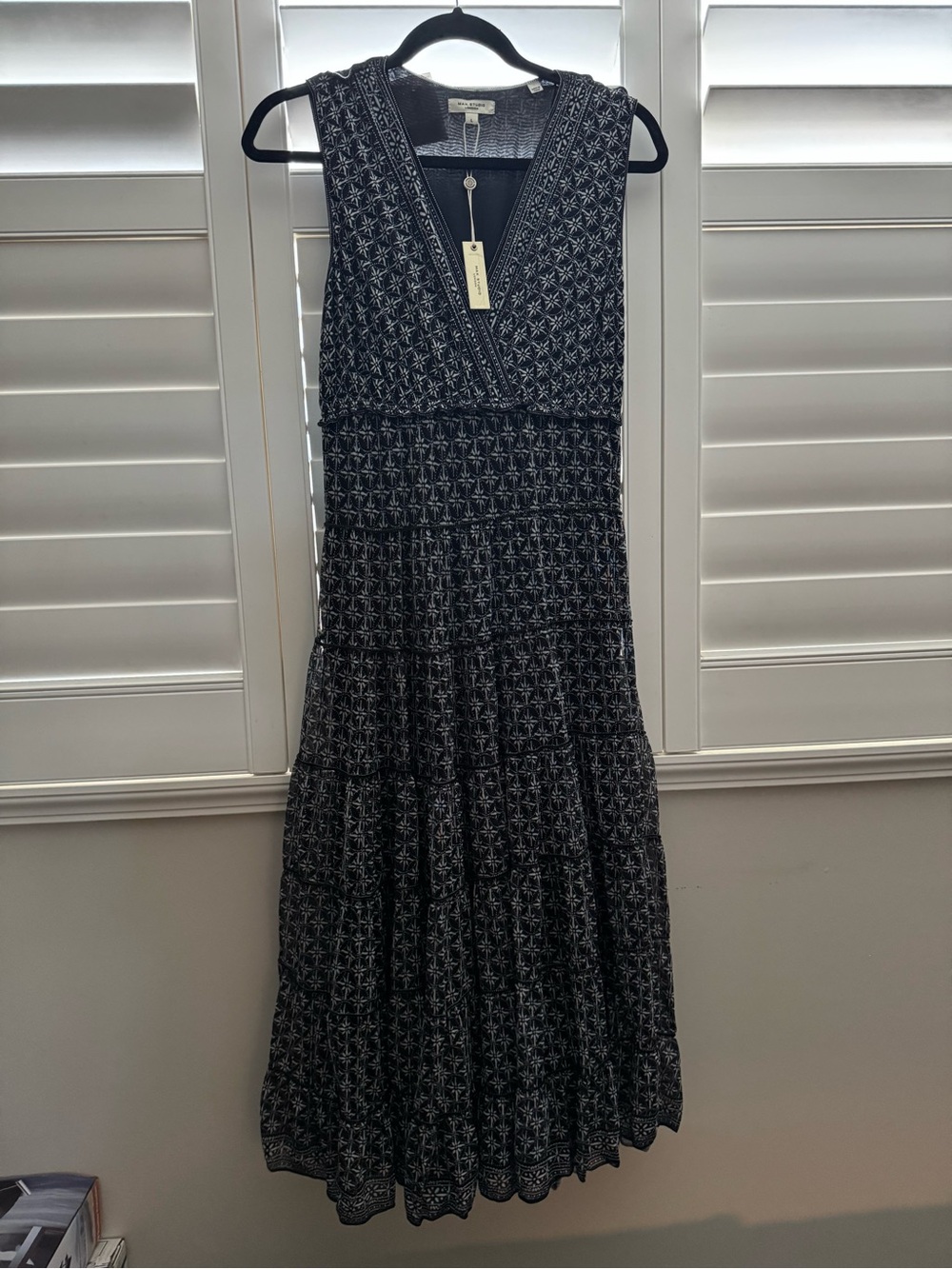 Max Studio Tiered Black & White Empire Midi Dress NWT Large